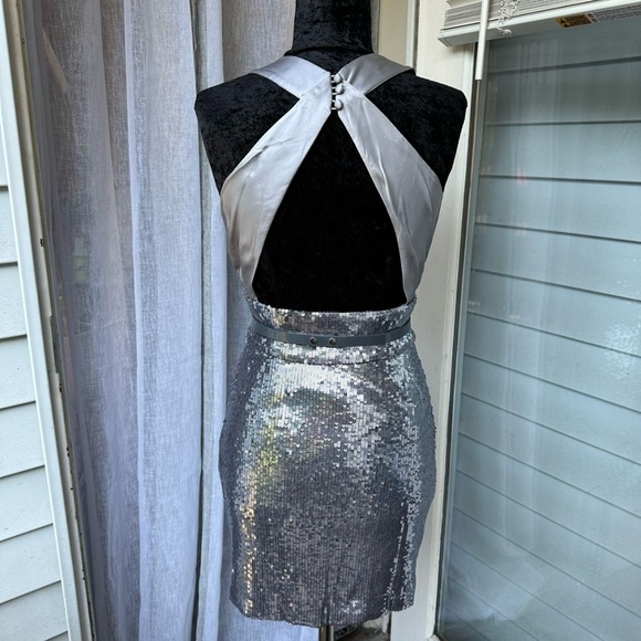 Bebe Silver Satin and Sequin Cocktail Dress Size Small - Picture 2 of 3